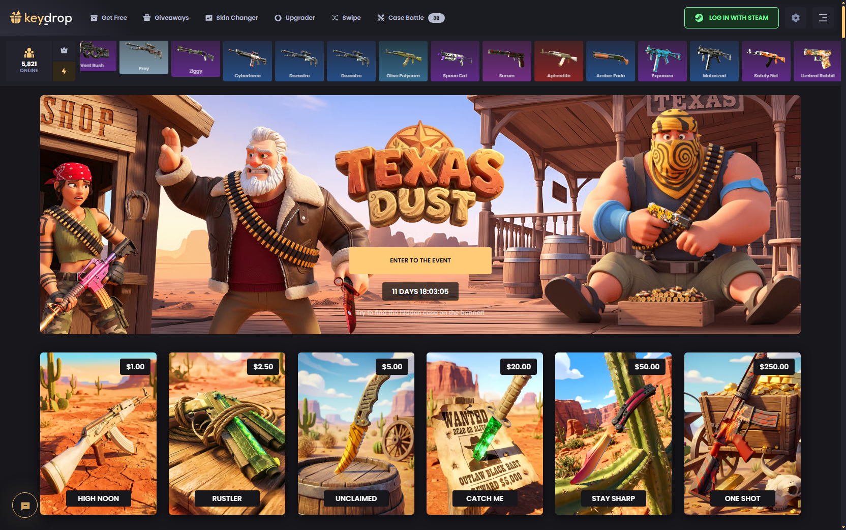KeyDrop CS2 cases catalog in English with USD prices