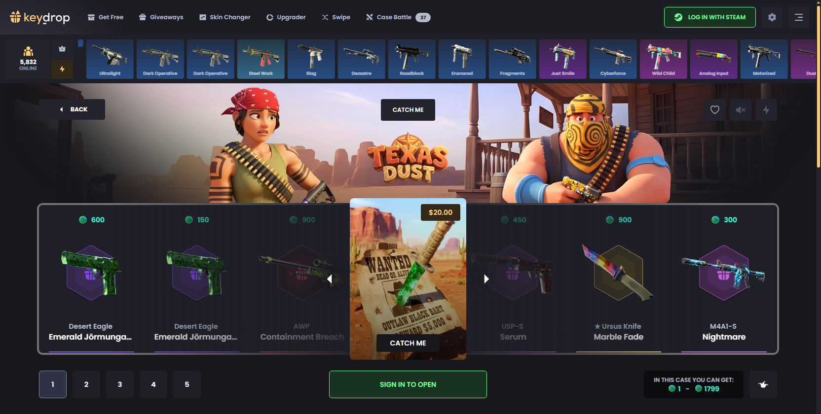KeyDrop case contents and odds in English with USD prices