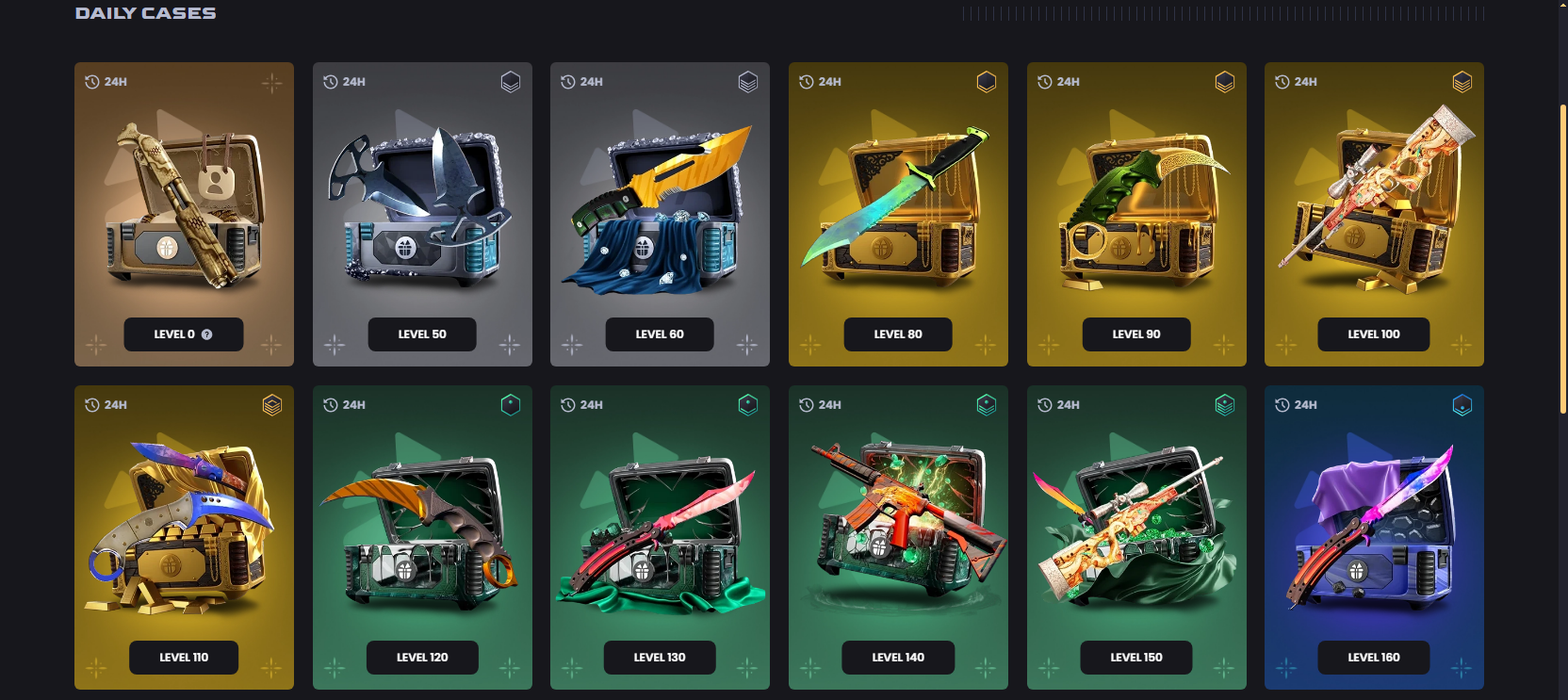 KeyDrop free cases by level in English