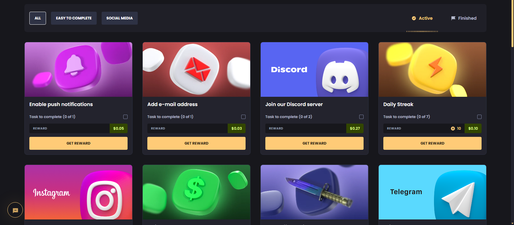 KeyDrop Daily Rewards tasks in English with USD rewards